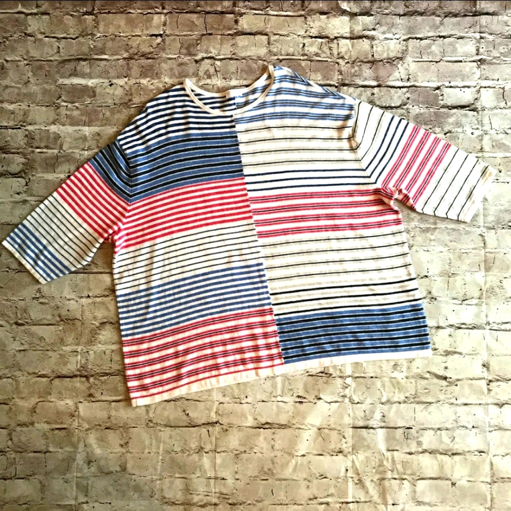 J. Jill 3/4 Sleeve Striped Sweater 1x